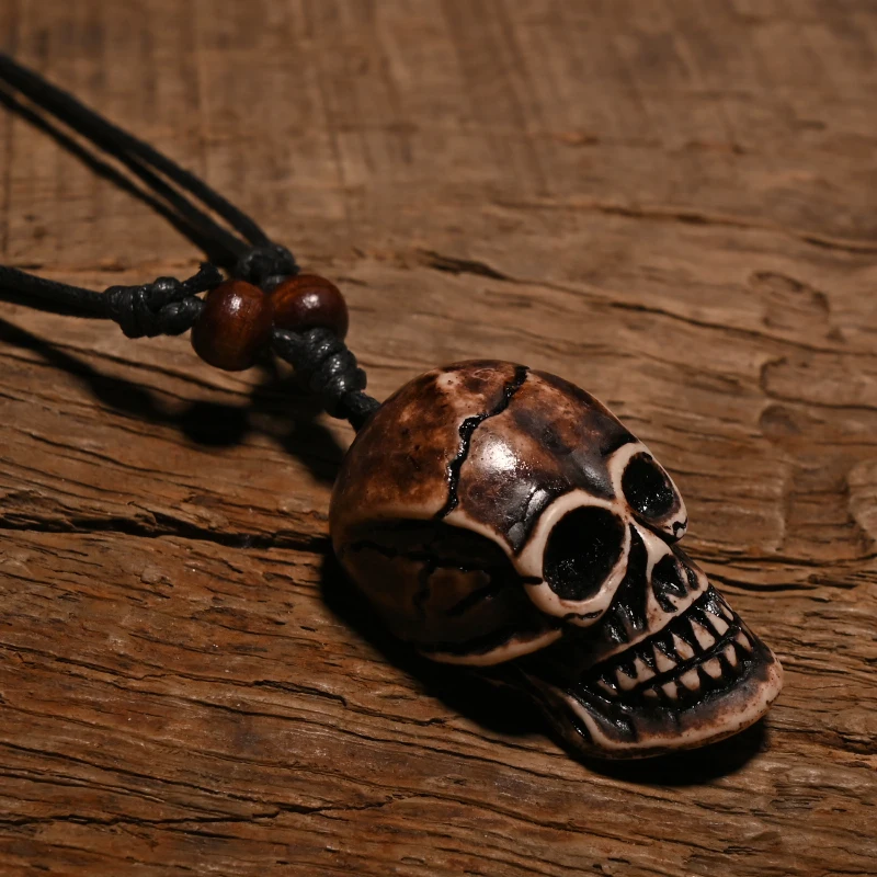 FX020 Ox bone carving necklace skull pendant Punk Choker Retro Jewelry Tribal style Imitation Yak Bone necklace Amulet Gift