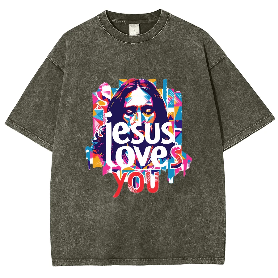 God Saves You Y2k Washed Short Sleeves T-Shirt, Creative Printed Unisex Vintage Streetwear New Fashion Casual Tee Plus-Size