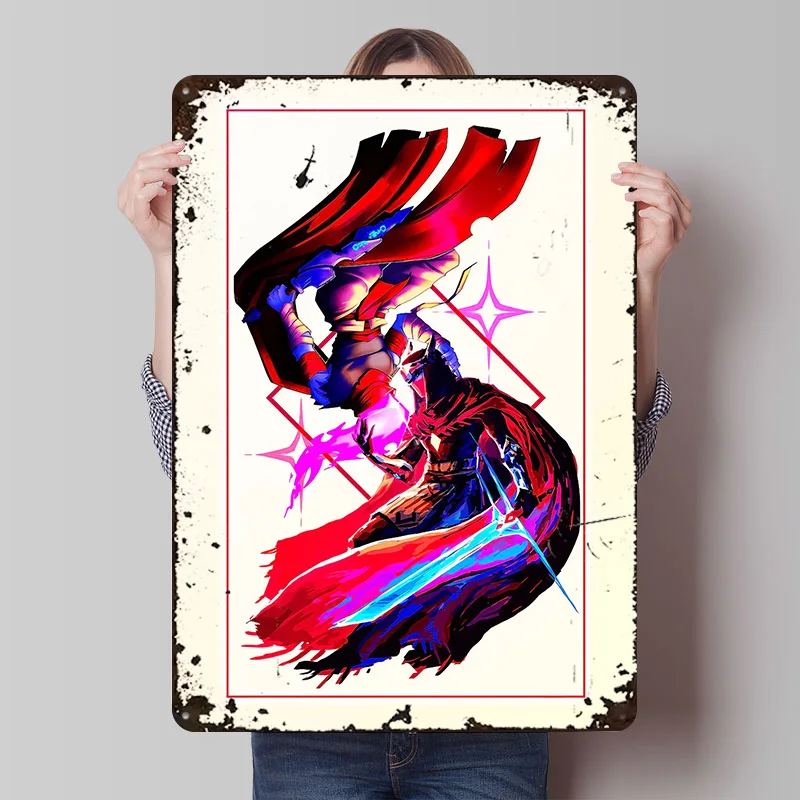 Two Warriors With Glowing Swords Metal Poster Customized Wall Art Retro Vintage Metal Tin Signs for Decoration Bedroom Man Cave