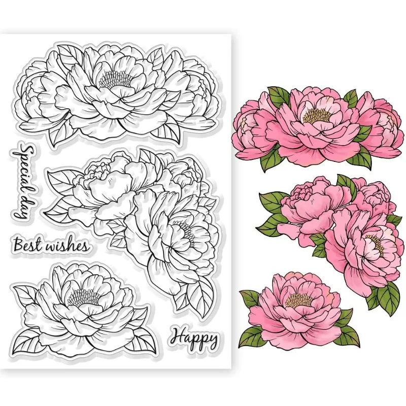 

1pc Peony Flowers Clear Stamps for DIY Scrapbooking Peony Flowers Silicone Clear Stamp Seals Transparent Stamps
