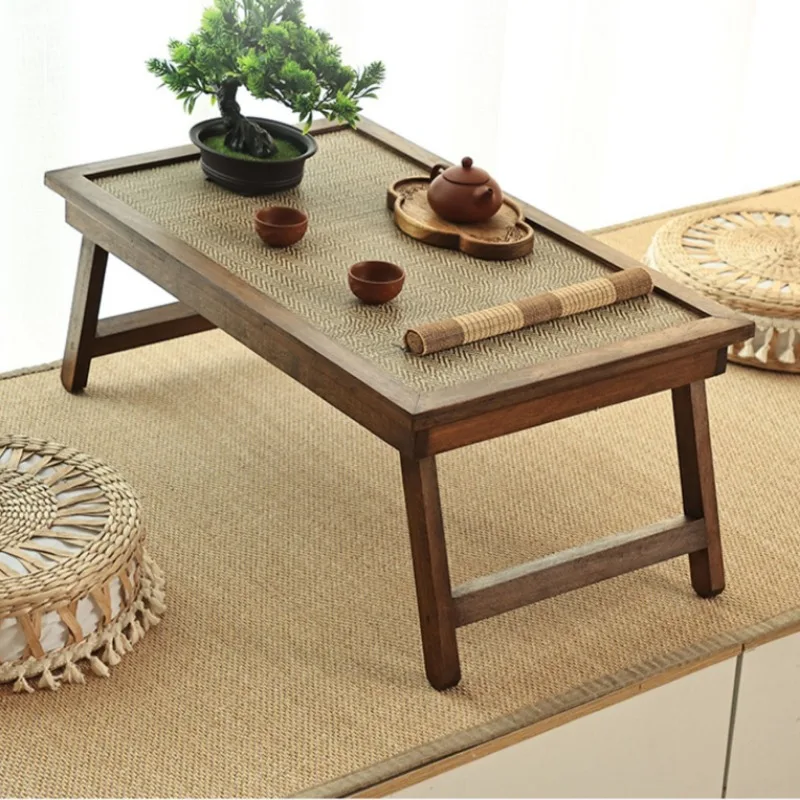 Solid Wood Bamboo Folding Tea Table, Japanese Style Balcony Table, Portable Low Coffee Stand, Compact Window Side Organizer