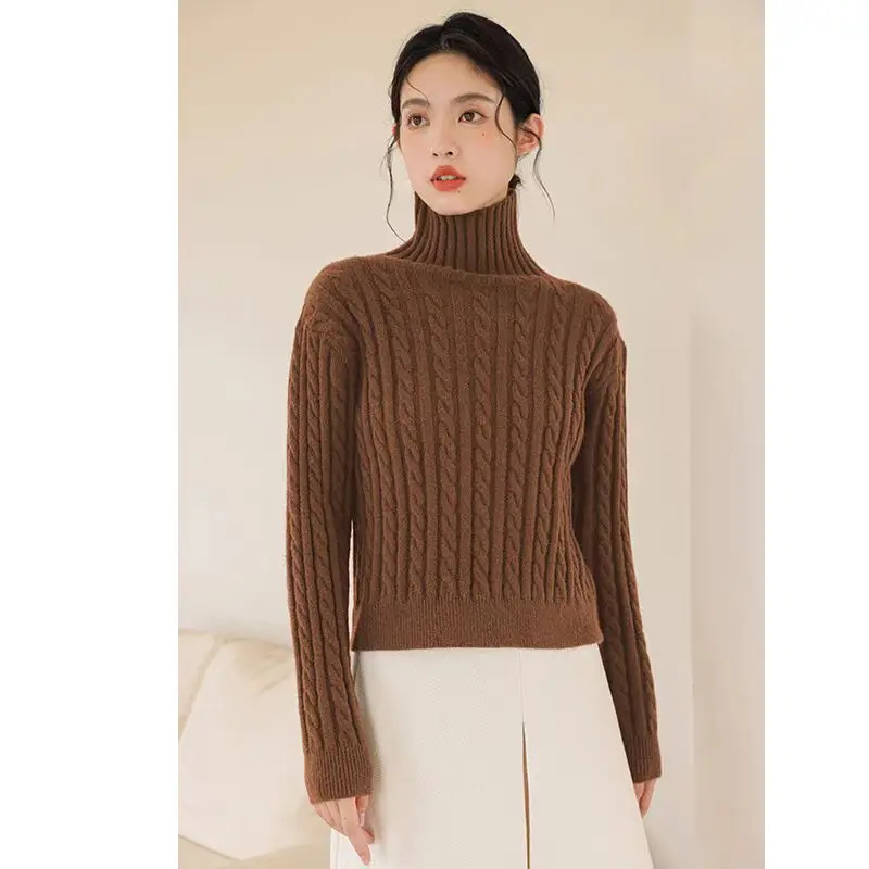 Autumn Winter Thick Sweaters Vintage Loose Solid Knitted Pullovers Women Clothing Fashion Elegant Warm Jumper