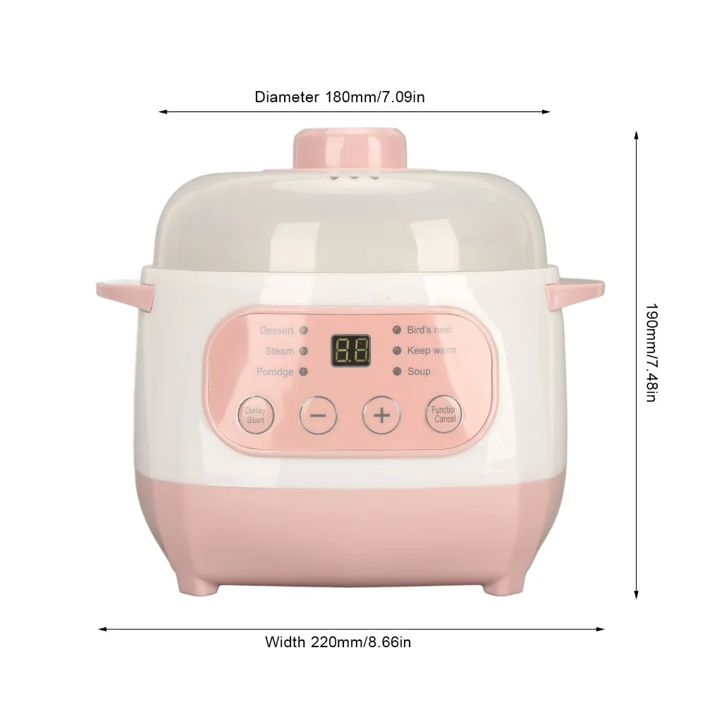 Waterproof Electric Stewpot Porridge Soup Pot Anti-Dry Burning Ceramic Electric Stewpot Intelligent Small Stewpot - Pink US 110V