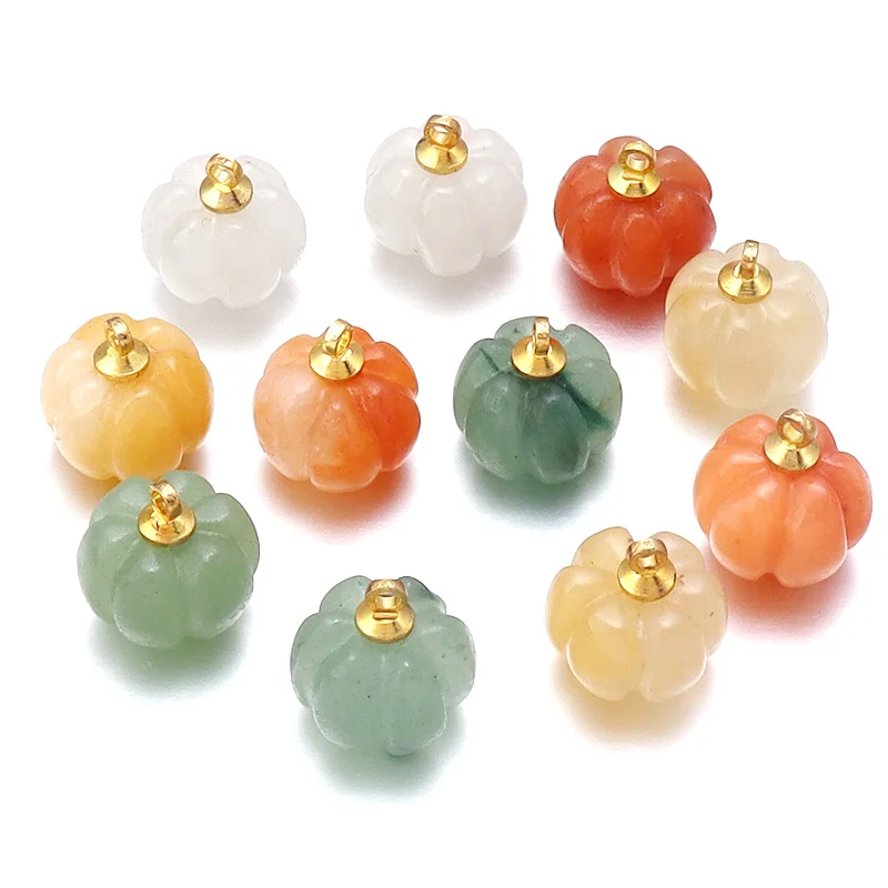 5pcs/Lot Rose Quartz Green Aventurine Natural Stone Pendant Charms for Jewelry Making Mini Cute Pumpkin Pendant DIY Bracelet