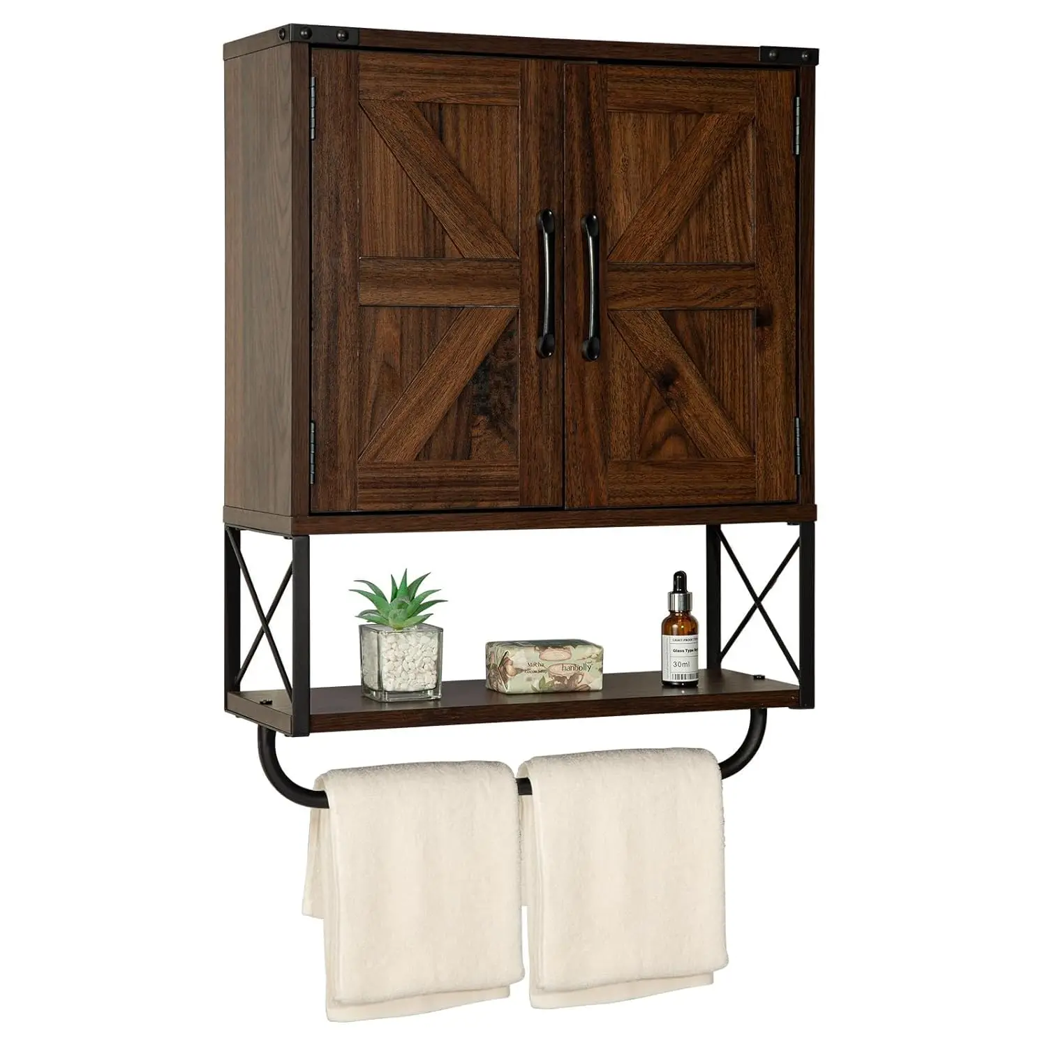 

Farmhouse Medicine Cabinet with 2 Barn Door,Wood Wall Mounted Storage Cabinet with Adjustable Shelf and Towel Bar,, Customized