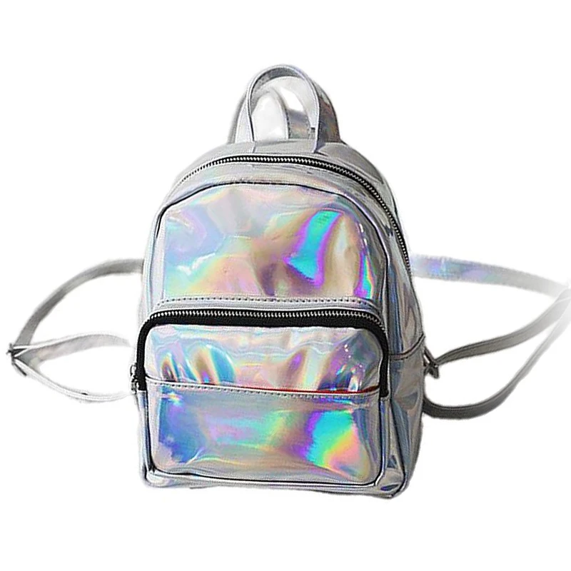 2023 New Women Hologram Backpack Laser Daypacks Female Silver Pu Leather Holographic Bags Big Girl School Bag