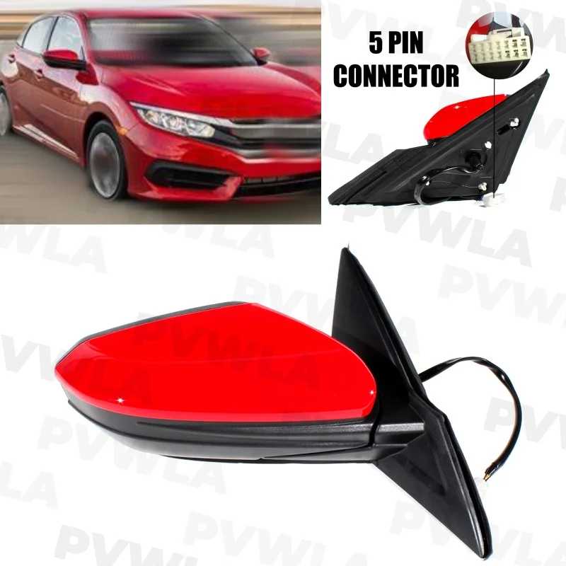 

For Honda Civic 2016 American Version 1 pc Right Side Red Painted 5 Pins Rear Mirror Assembly Car accessories