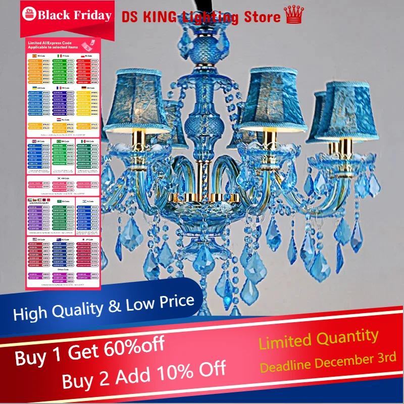 Modern Blue Wedding Hall Branch Chandelier 6 Head Cold Color Bedroom Droplight Home Stay Mediterranean Theme Room Pendent Lamp