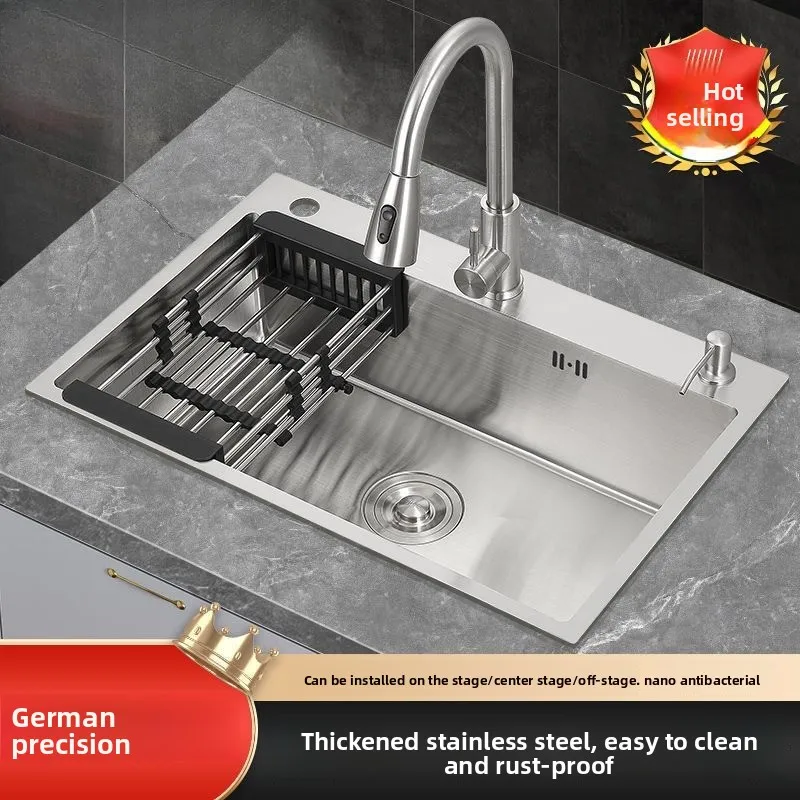 

Stainless Steel Kitchen Sink Thick 3mm Handcrafted Utility Basin Home Kitchen Washing Dish System Visibility Kitchen Sink