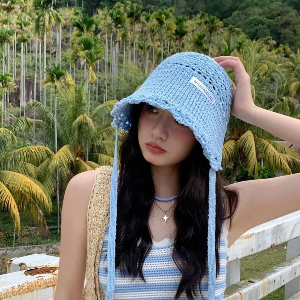 Hollowed Out Sun Protection Basin Hat Single-Layer Light Breathable Fisherman's Hat Adjustable Headband Soft Breathable Sun Hat