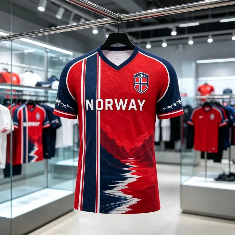 2026 V-Neck Norway Style Soccer Jersey Red Navy Vertical Stripe Quick Dry Breathable for Sports Games & Daily Casual Street Wear