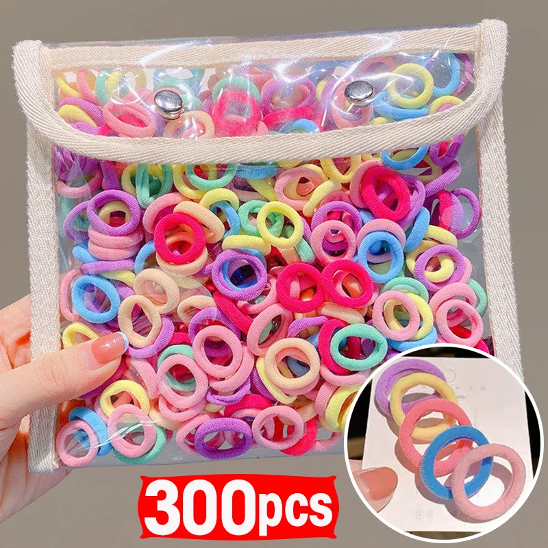 Bandes de cheveux élastiques pour enfants, chouchou doux pour filles, attaches à cheveux pour enfants, bande de sauna pour filles, accessoires pour cheveux de bébé, 100 pièces, 300 pièces