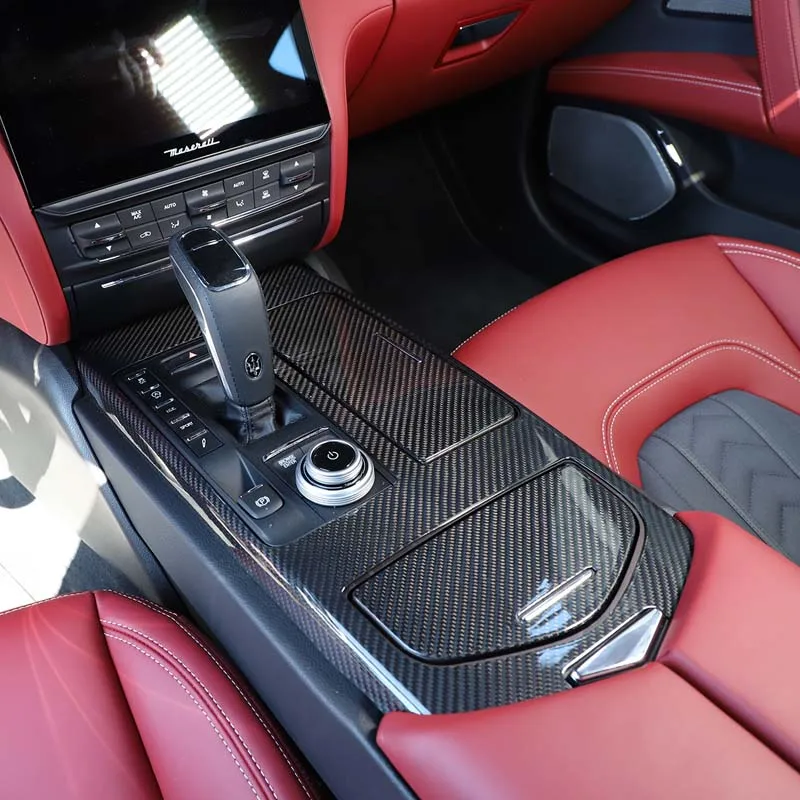 For Maserati Geberit 2014-2023 Real Carbon Fiber Car Gear Shift Panel Frame Trim Cover Trim Sticker Car Accessories