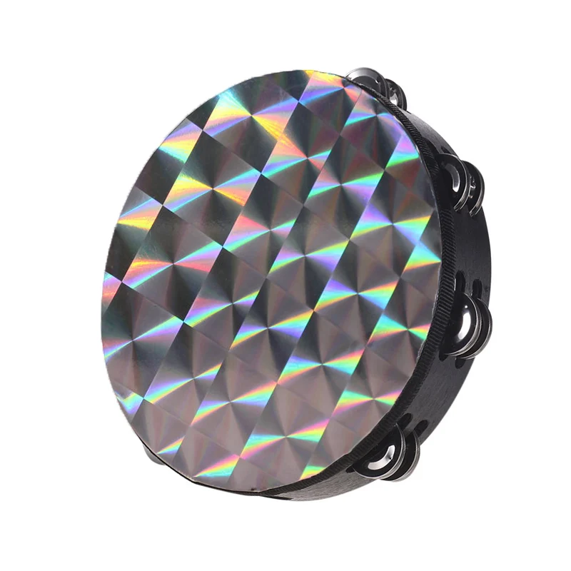 8/10 Inches Laser Drum Colorful Tambourine Wood Percussion Musical Instruments Double Row Jingles Drums Gifts For Music Lover