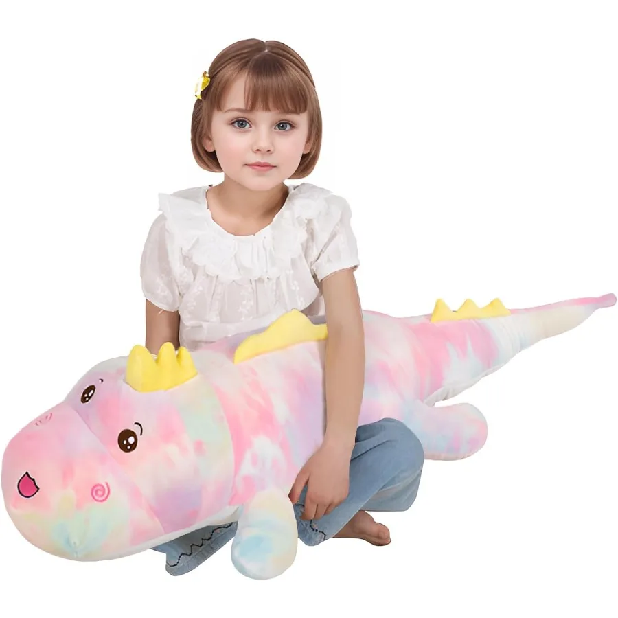 40-Zoll-Riesen-Dinosaurier-Plüschtier, weicher Regenbogen-Dinosaurier, großes Körperkissen, Spielzeug, süßes Plüschtier, Geschenk für Jungen und Mädchen, Geburtstag
