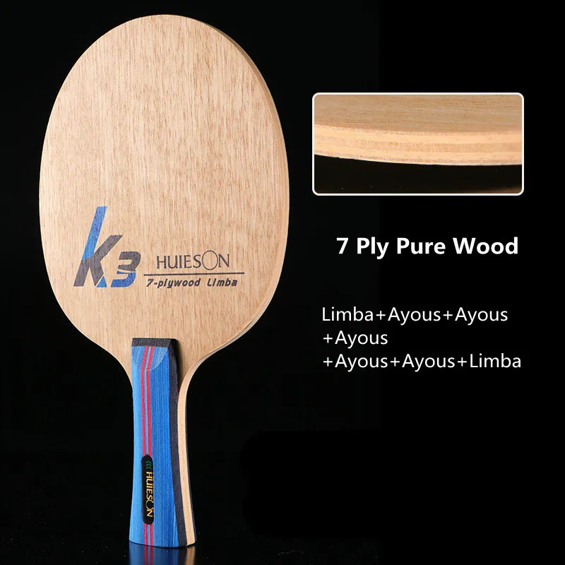 Huieson Table Tennis Blade K3, 2 Ply Limba 5 Ply Ayous Wood Ping Pong Blade for DIY Table Tennis Training Racket