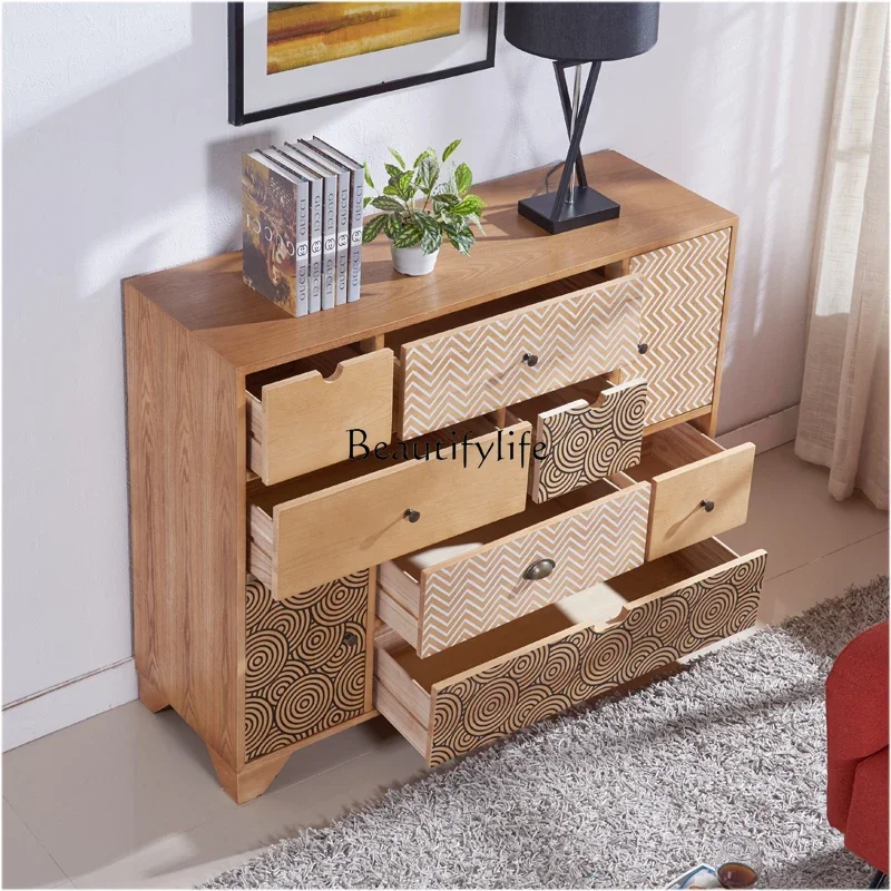 

jj LAmerican seven-chest cabinet six-drawer solid wood living room Nordic simple entrance cabinet