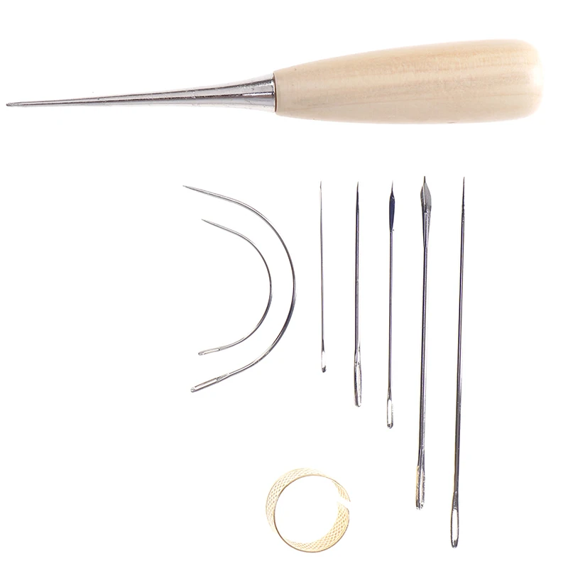 12Pcs/Set Leather Craft Tool Waxed Thread Cord Sewing Needles Shoe Repair Kit