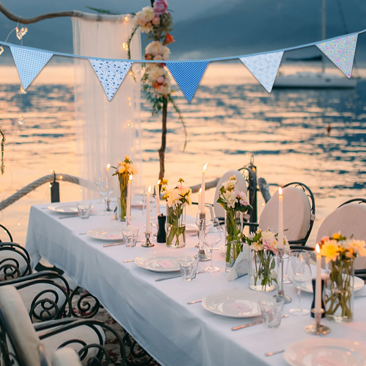 

1 set 1 Set Of 10 Meter Cotton Flags Double Sided Pennant Party Wedding Decorations Hanging Banner For Home Kids Room