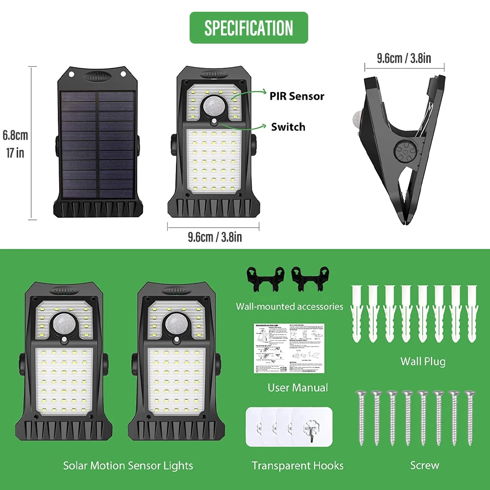 Imagem -05 - Diodo Emissor de Luz Solar do Jardim ao ar Livre Clip-on Luz de Detecção de Movimento Ip65 Luz de Acampamento à Prova Dip65 Água para o Pátio da Barraca de Acampamento da Parede da Plataforma da Cerca