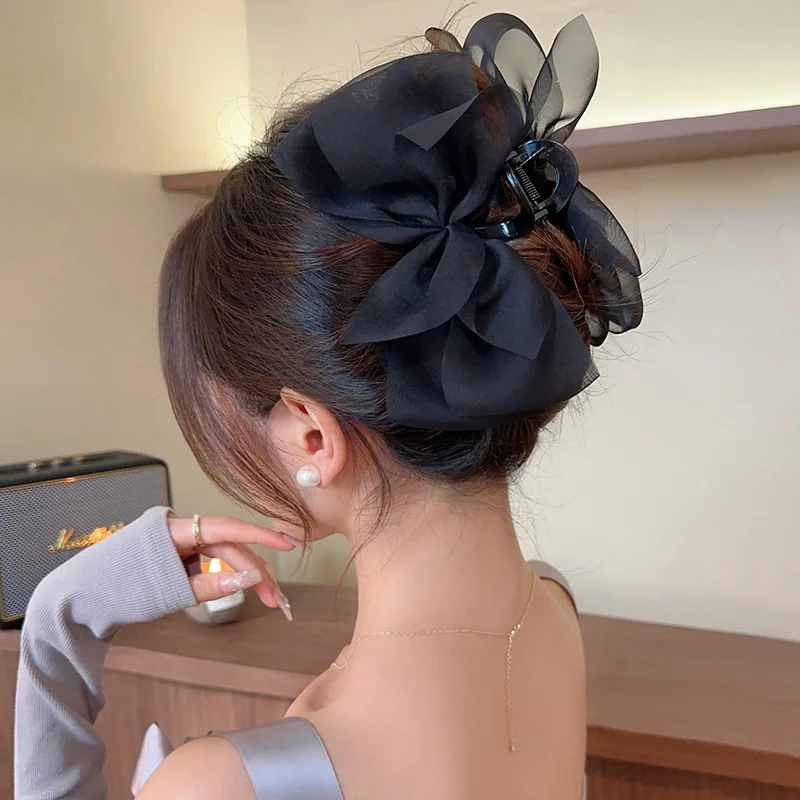 13CM Woman Large Two-sided Gauze Bowknot Hair Claws Lady Solid Color Hairpins Barrettes Gilrs SGilrs Hair Clips Hair Accessories