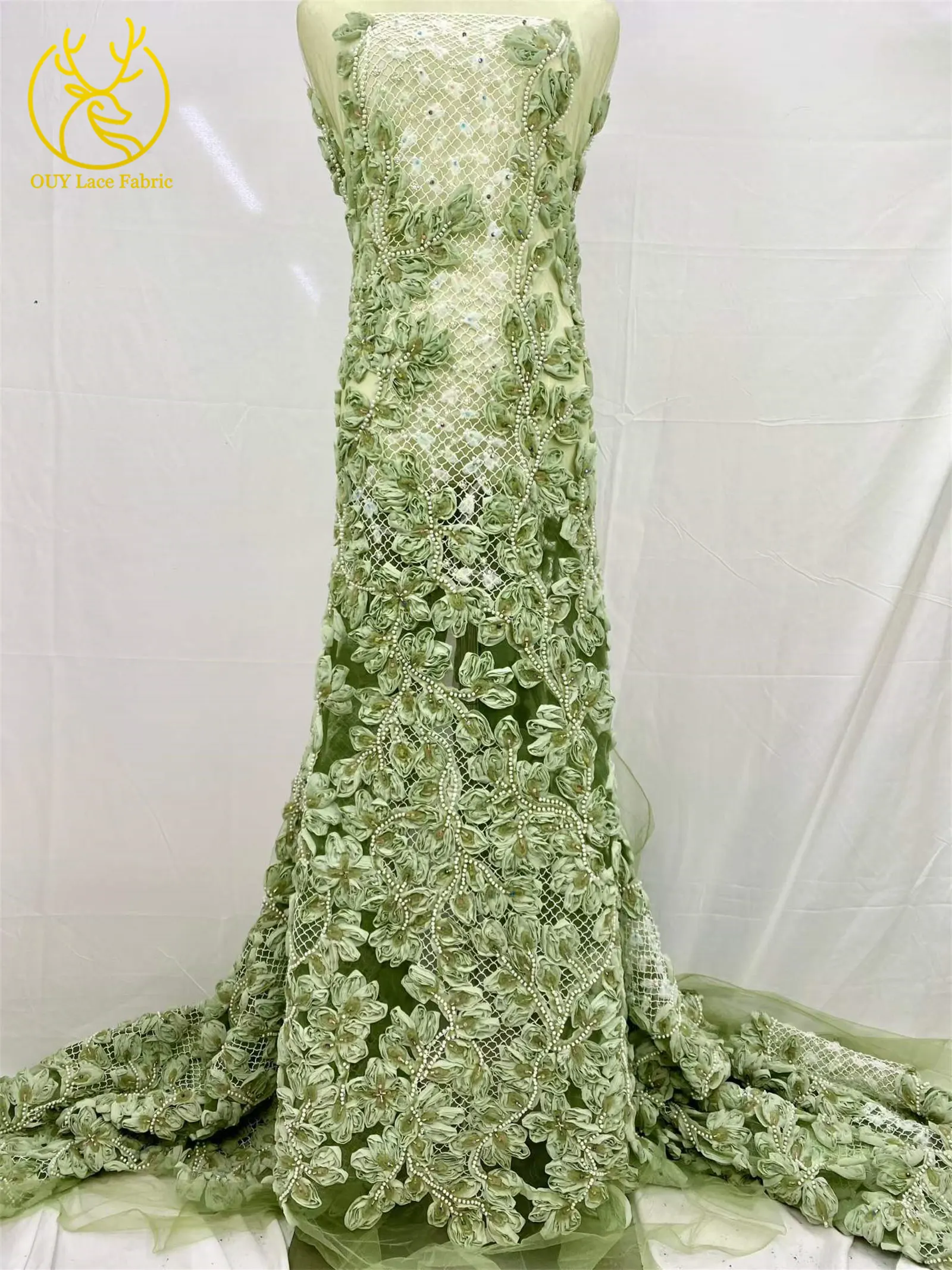 2026 Modische französische Mesh-Spitze mit Perlen und Pailletten, 3D Hochwertige nigerianische Spitze für Brautkleider und Hochzeitskleider, 5Y – Detail 7