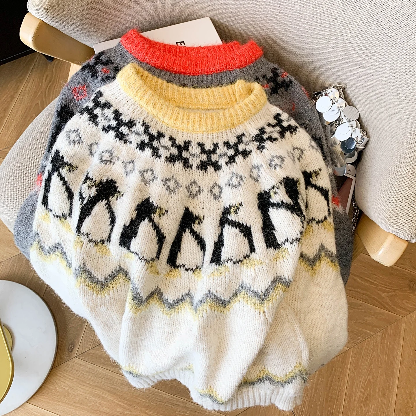 المرأة Thiened الشتاء تريكو سترة عادية كسول خمر Sle معرض جزيرة التطريز العلوي الحلو فضفاض صالح طويل Sve #4