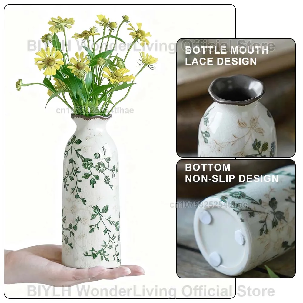 Ceramic Vase For Home Decoration Living Room Decor  Hydroponic Flower Arrangement Pastoral Style Green Vase Flower Pot For Plant
