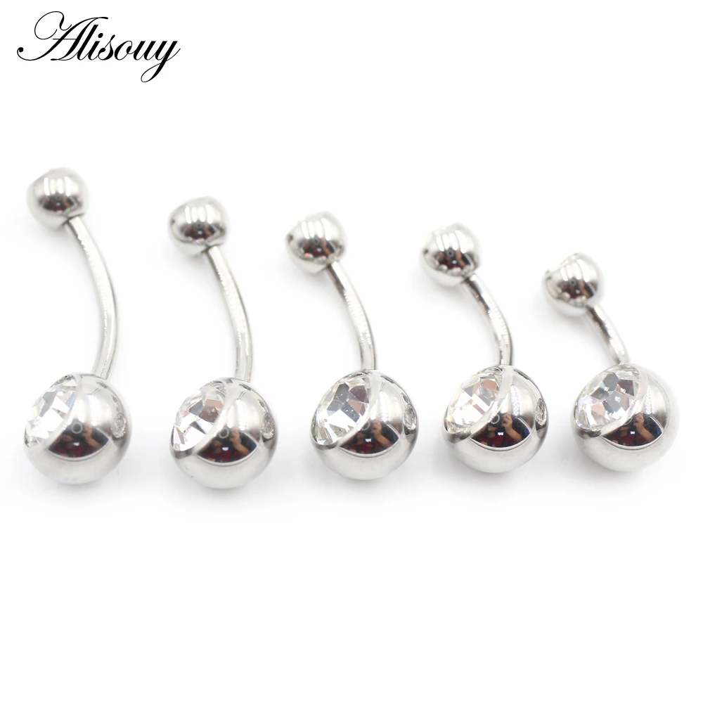 Alisouy 1PC Externally Threaded Titanium Barbell Crystal Zircon CZ Ball Belly Ring Navel Piercing Women Button Ring Body Jewelry