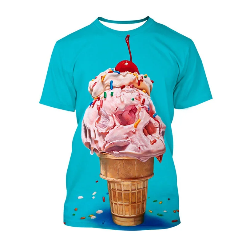 New Summer 3D Ice Cream Printing T Shirt Ice Cream Cake Graphic T-shirts For Men Kids Fashion Streetwear Short Sleeves Tees Tops