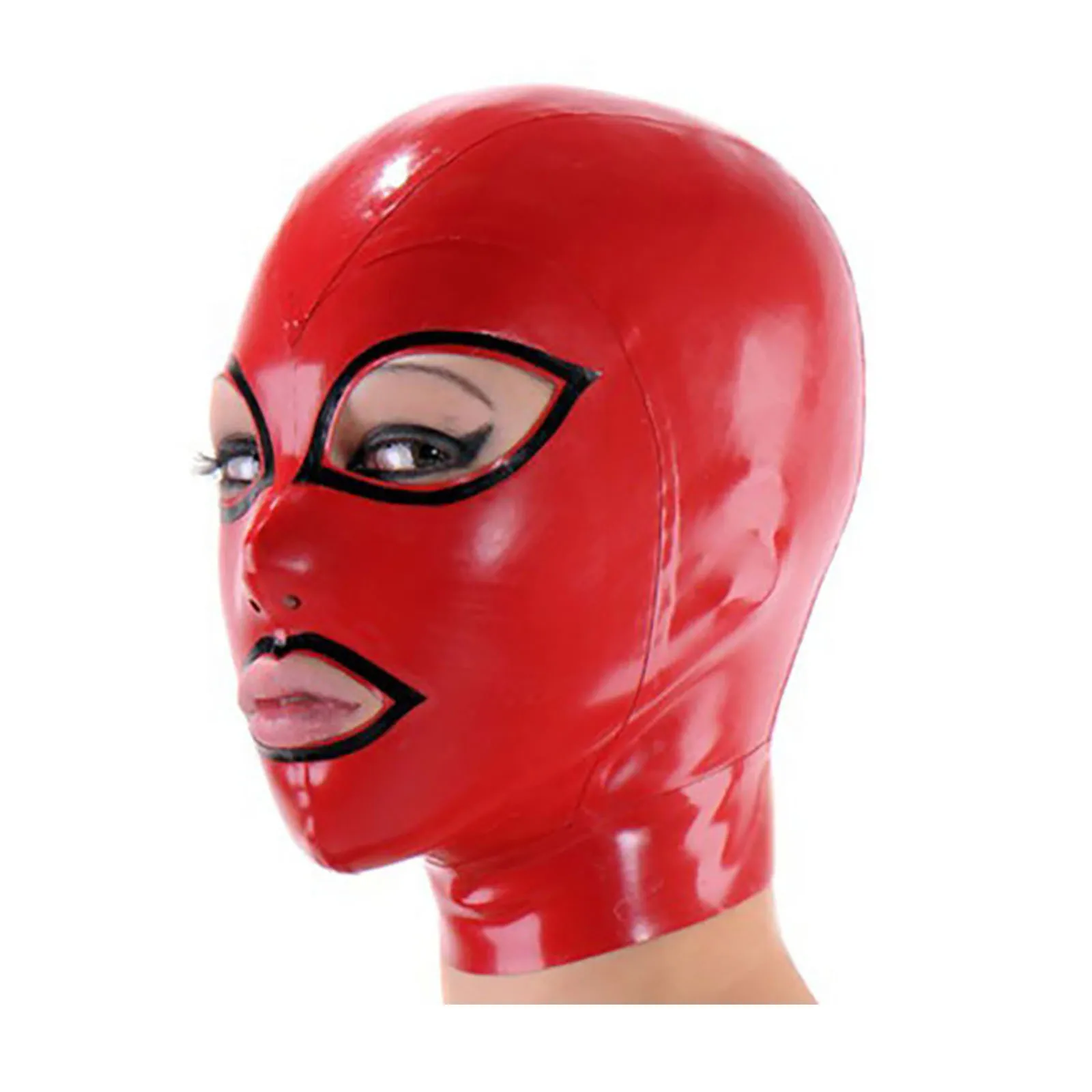 

MONNIK Red Latex Mask Party Wear Enthusiast Rubber Hood Wear Bodysuit Cosplay with Rear Zipper Handmade