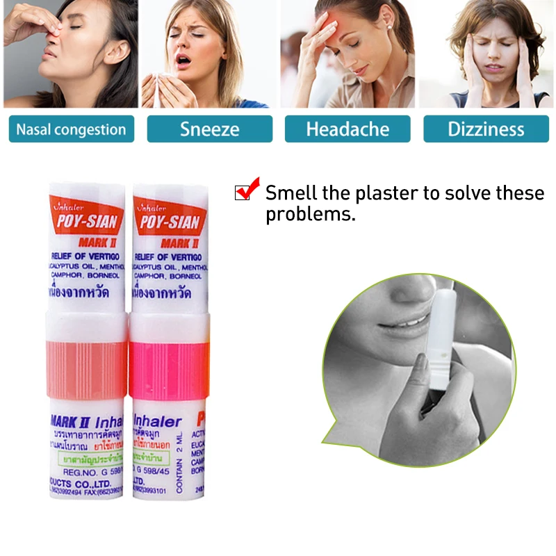 Thailand Herbal Nasal Inhaler Stick Mint Cylinder Treament For Asthma Nose Congestion Headache Refreshing Aroma Stick Inhaler