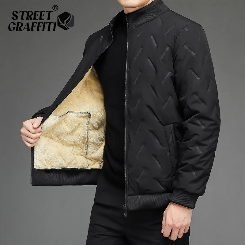 

2025 Velvet Jacket Men's Stand up Collar Cotton Jacket Loose Warm Diamond Grid Thickened Windproof Soft Cotton Jacket Winter