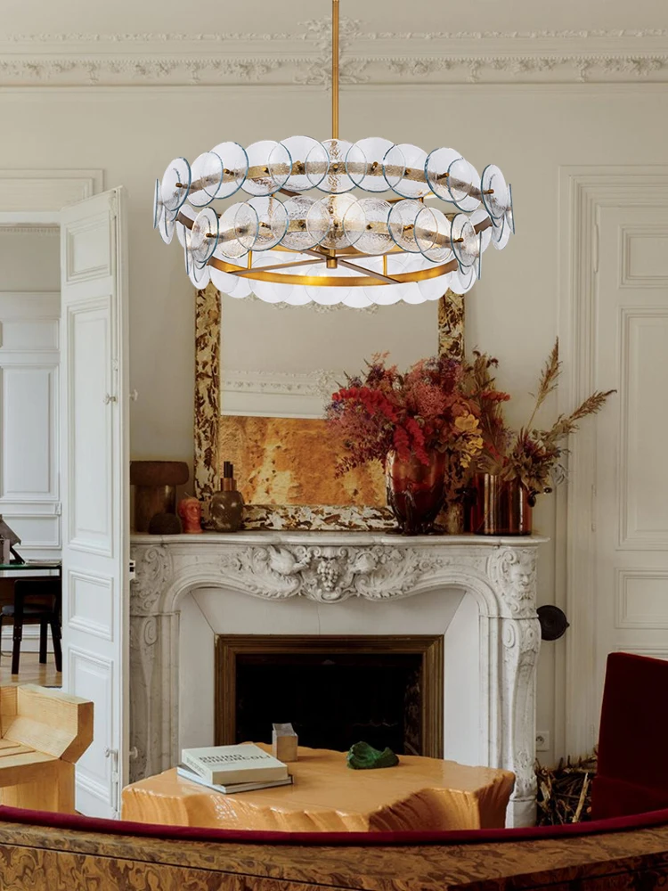 

Postmodern Glass Art Dimmable LED Round Straight Chrome Gold Chandelier Lighting Suspension Luminaire Lampen For Living Room