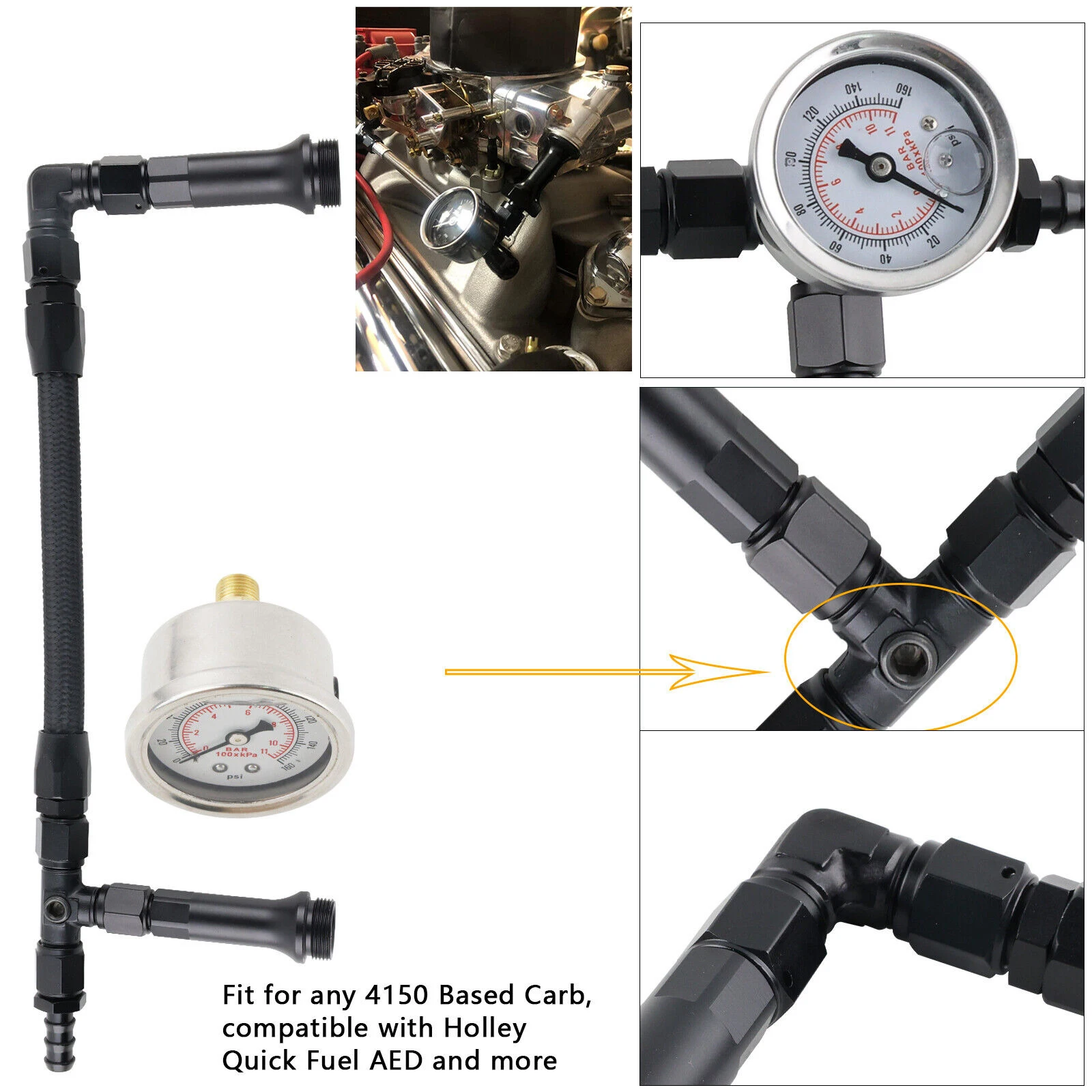 مضخة مزدوجة لخط وقود الكربوهيدرات AN6 المضفر لمكربن هولي 4150 مع مقياس ضغط الفراغ #5