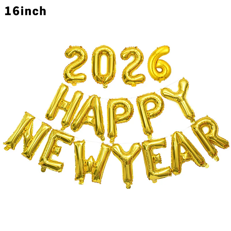 16 Stück 16 Zoll 2026 Frohes neues Jahr Set Folienballons Neujahr Party Dekoration Festival Partyzubehör Foto Requisiten Heimdekoration