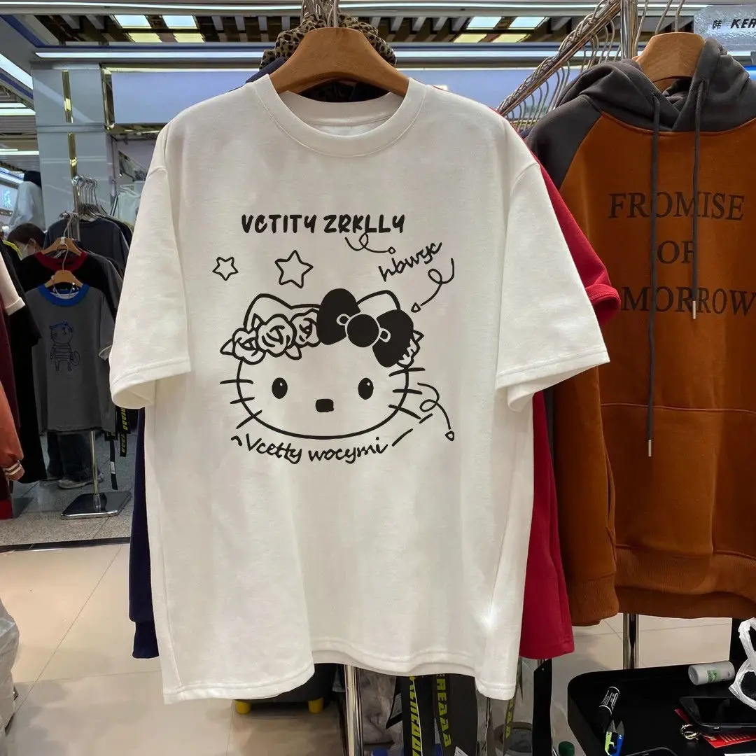 

Мужские и женские футболки с короткими рукавами из чистого хлопка с принтом мультяшного забавного котенка и кота