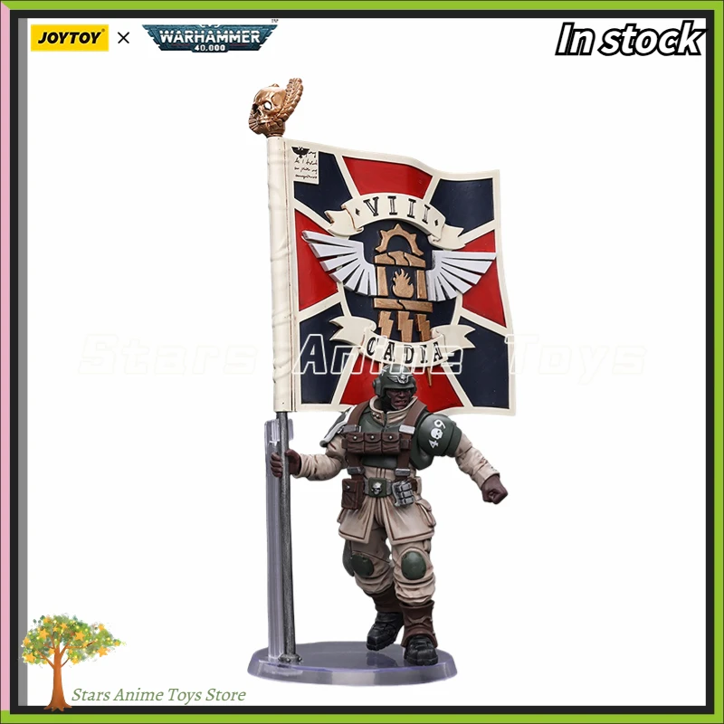 Original JOYTOY 1/18 Action Figure WARHAMMER 40000 Astra Militarum Cadian Command Squad Veteran with Registal Standard Model Toy