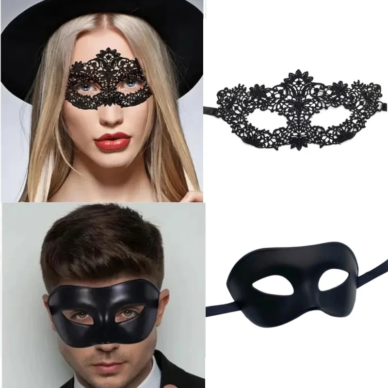 

Men Women Masquerade Prom Sexy Black Eye Masks Couple Venetian Cosplay Props Halloween Carnival Party Headdress Half Face Masks