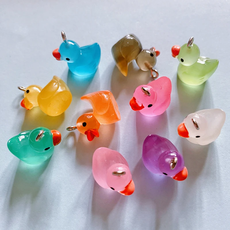 10pcs Kawaii Color Duck Luminous Animal Resin Charms Pendants DIY Jewelry Making Accessories Keychain Earrings