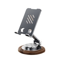 Professional Walnut Base Phone Holder Folding 360° Rotating Tablet Stand Universal Metal Cell Phone Bracket Home Office