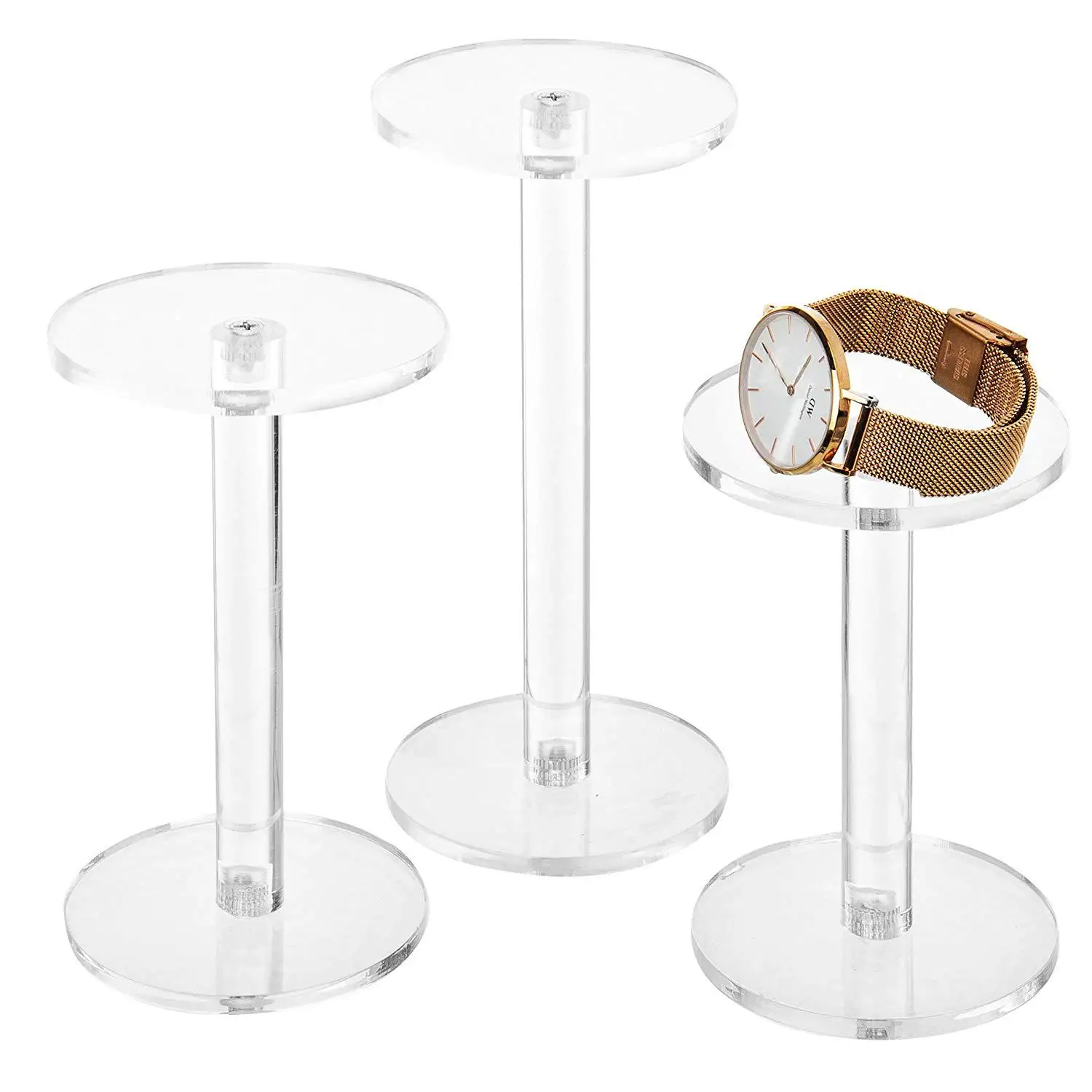 Acrylic Display Riser Set of 3 Clear Round Acrylic Jewelry Watch Display Pedestal Riser Stands