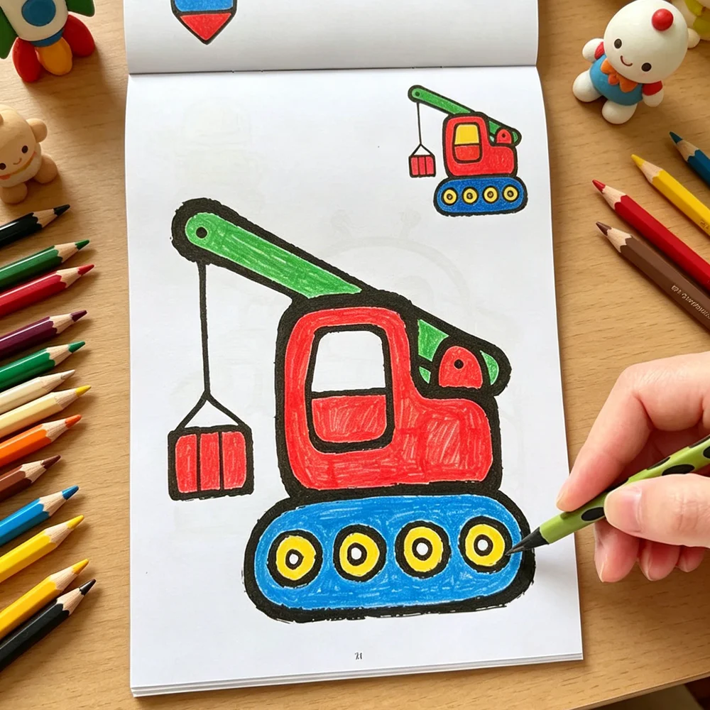 Children's Coloring Book 32 Pages for Ages 3-6 Cute Cartoon Animal Vehicle Designs Early Learning Activity Book for Toddlers