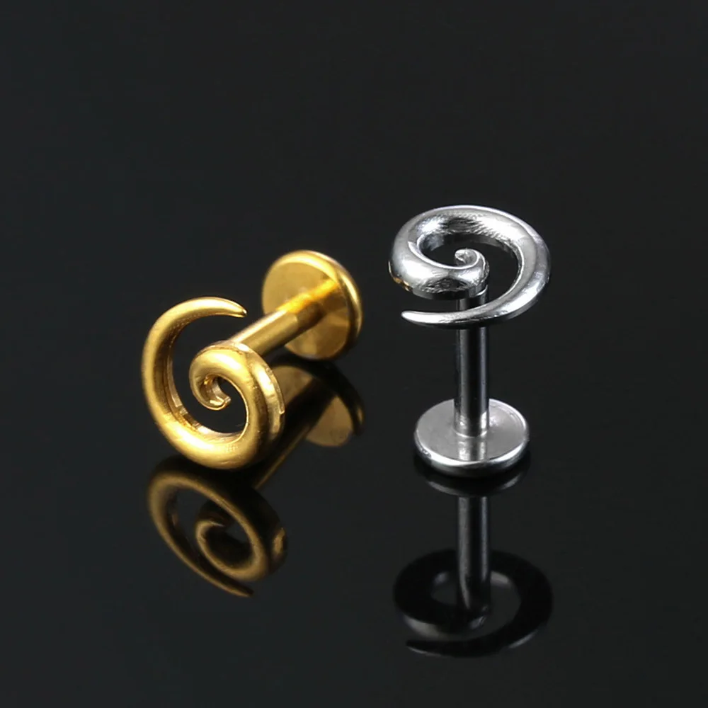 Giga 1Pcs ASTM F136 Titanium Spiral Swirl Medusa Stud Labret Flat Back Vortex Cartilage Earring Nostril Nose Piercing Jewelry