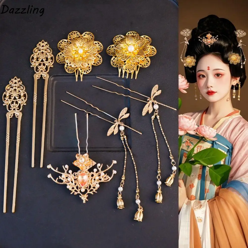 

1 set Chinese Style Ancient Hair Stick Pearl Tassel Hanfu Hair Accessories Classical Elegant Flower Hair Comb