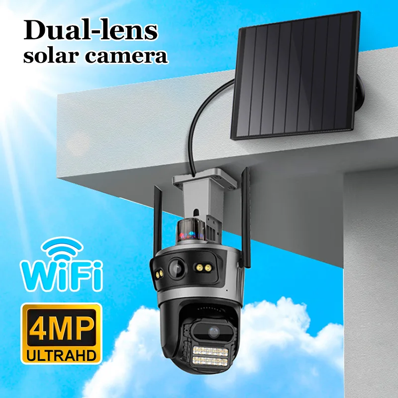 Cámara Solar 2K AOV 24 horas de vídeo lente dual Solar de baja potencia 10X Zoom WIFI cámara exterior 9W Panel Solar 15600mAh iCSee