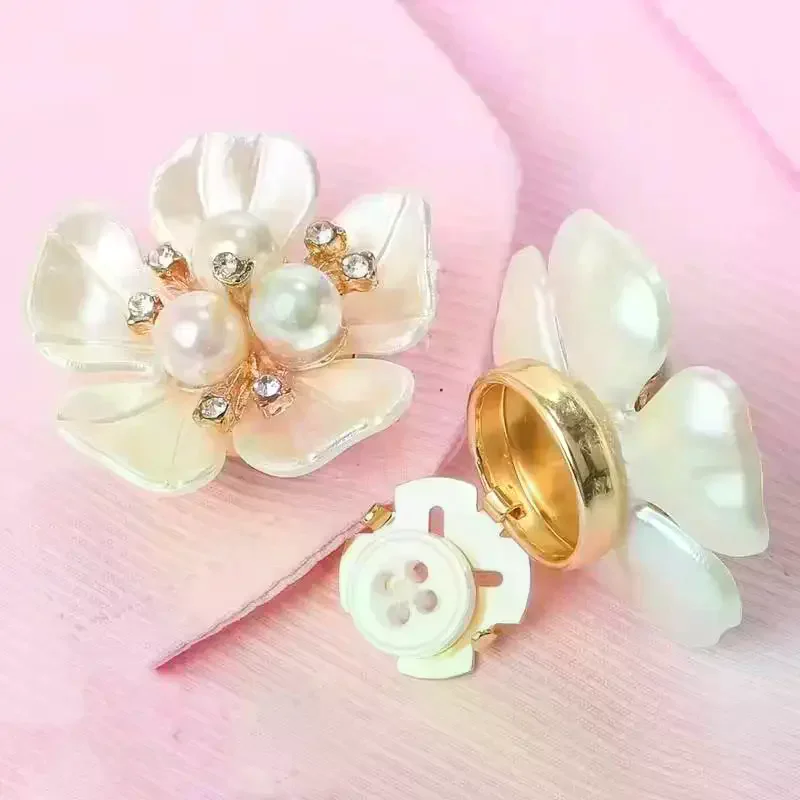 1/2/5Pcs Floral Rhinestone Pearl Button Cover Decorative Clip For Shirts And Dresses Easy Installation Fashion Accessory Gift