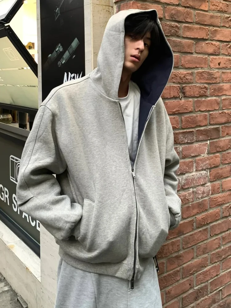 

Мужская толстовка-кардиган в американском ретро-стиле, весенне-осенняя, повседневная, свободного кроя, с двойной молнией, оверсайз, с капюшоном