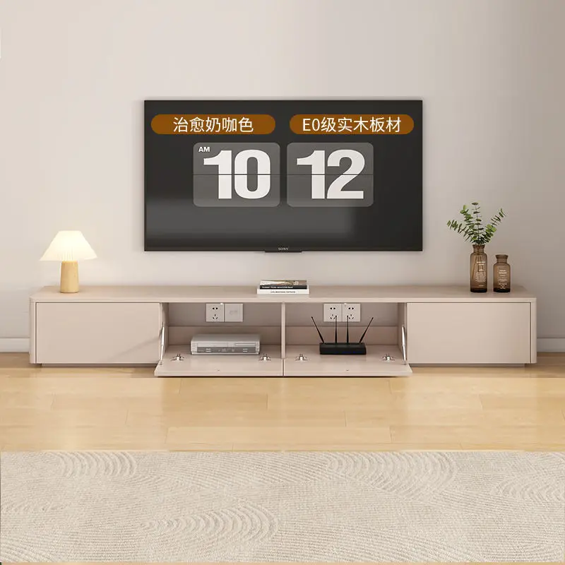 Solid wood coffee table TV cabinet Simple modern floor cabinet Flip door Hollow cream wind living room Home combination