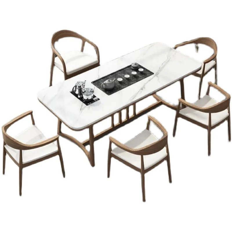 

The combination of Chinese solid wood coffee table and chair, modern and simple rock coffee table